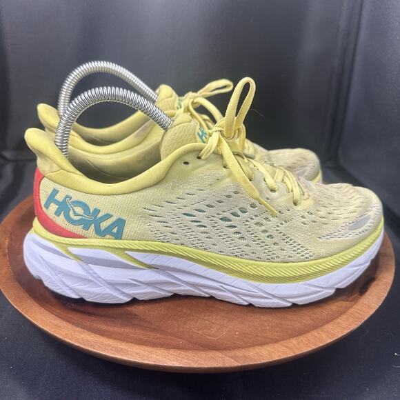 Hoka One One Clifton 8 Womens Size 7 B Yellow Athletic Running Shoes Sneakers - Picture 1 of 9